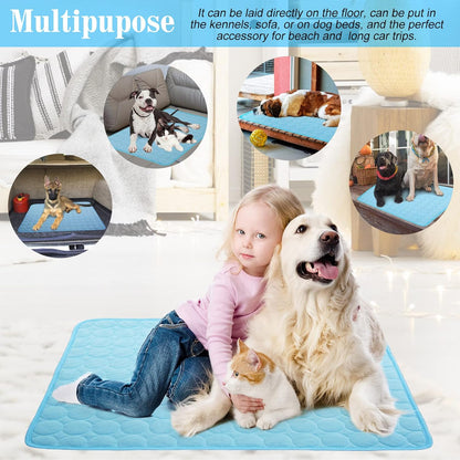 Dog Cooling Mat - Washable Ice Silk Self-Cooling Blanket with Waterproof Base for Pets (40x28 In, Light Blue)