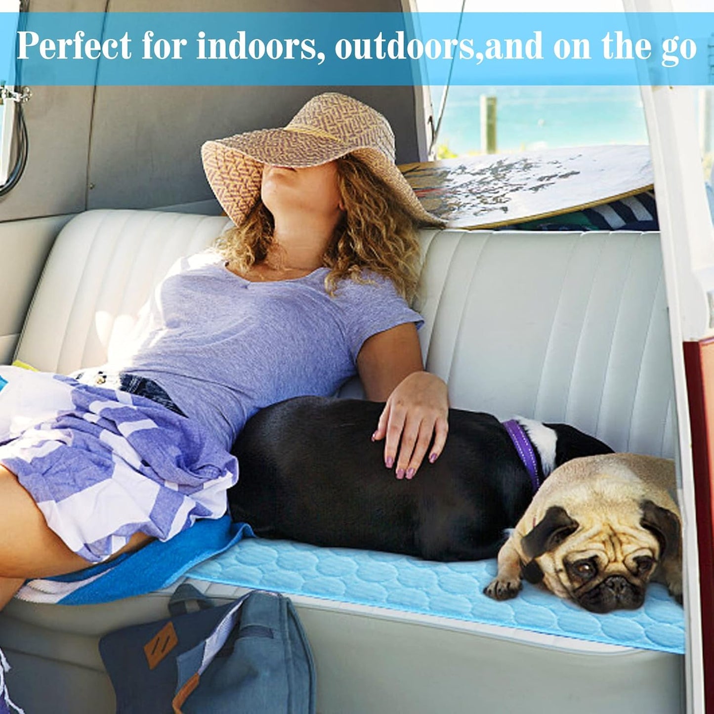 Dog Cooling Mat - Washable Ice Silk Self-Cooling Blanket with Waterproof Base for Pets (40x28 In, Light Blue)