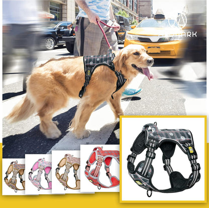 Reflective No-Pull Front Clip Dog Harness with Adjustable Dual-Clip Vest for Training - XL Green