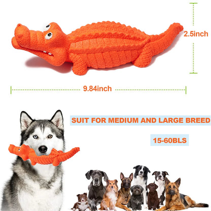 Durable Natural Rubber Squeaky Dog Toys for Aggressive Chewers - Interactive Crocodile Chew Toy for Teeth Cleaning, Ideal for Medium to Large Dogs