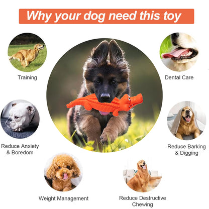 Durable Natural Rubber Squeaky Dog Toys for Aggressive Chewers - Interactive Crocodile Chew Toy for Teeth Cleaning, Ideal for Medium to Large Dogs