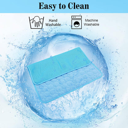 Dog Cooling Mat - Washable Ice Silk Self-Cooling Blanket with Waterproof Base for Pets (40x28 In, Light Blue)