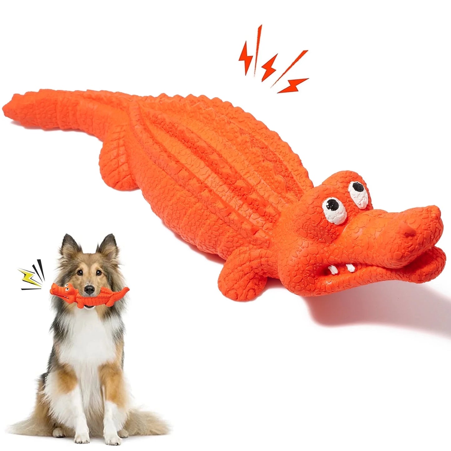 Durable Natural Rubber Squeaky Dog Toys for Aggressive Chewers - Interactive Crocodile Chew Toy for Teeth Cleaning, Ideal for Medium to Large Dogs