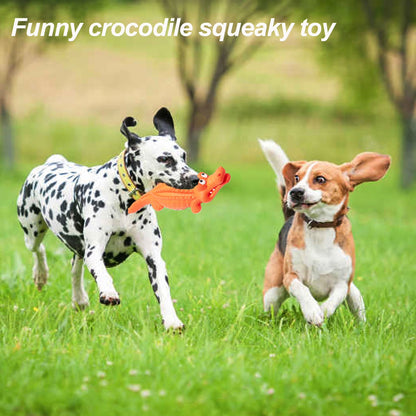 Durable Natural Rubber Squeaky Dog Toys for Aggressive Chewers - Interactive Crocodile Chew Toy for Teeth Cleaning, Ideal for Medium to Large Dogs