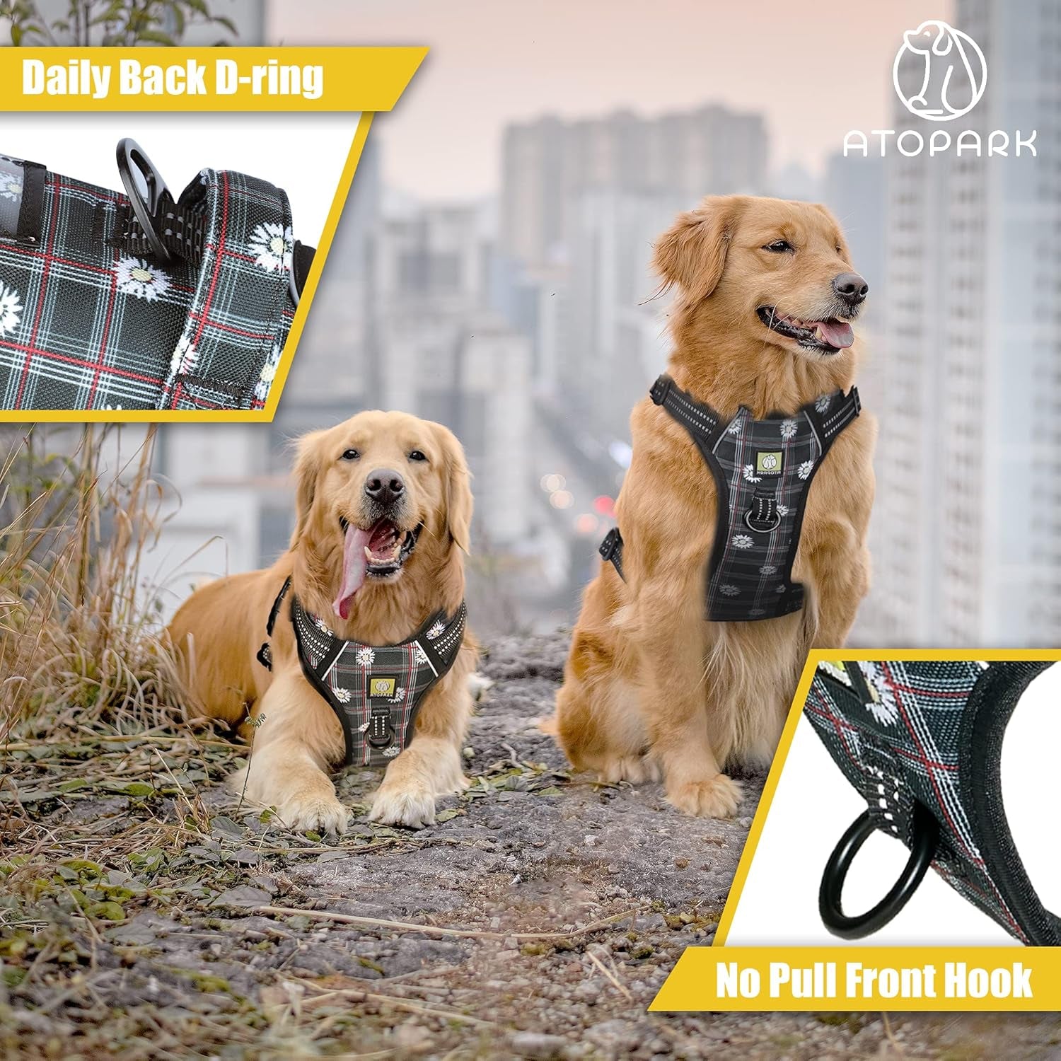 Reflective No-Pull Front Clip Dog Harness with Adjustable Dual-Clip Vest for Training - XL Green