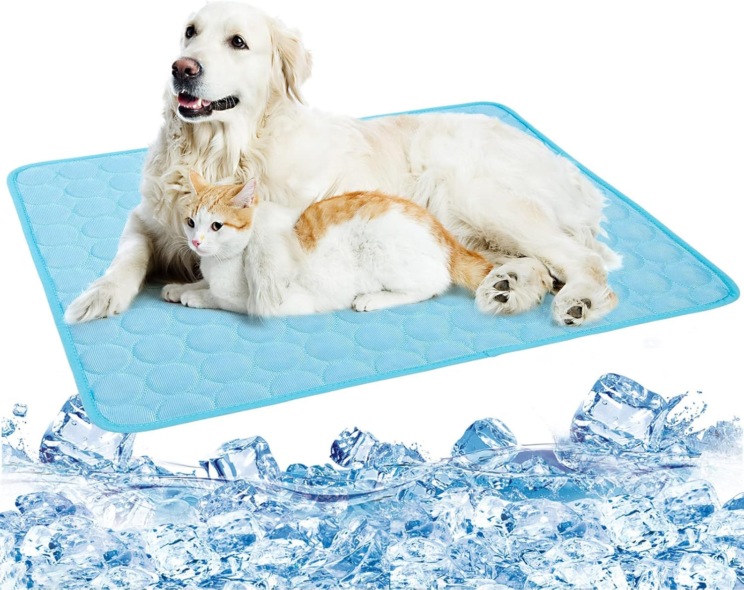 Dog Cooling Mat - Washable Ice Silk Self-Cooling Blanket with Waterproof Base for Pets (40x28 In, Light Blue)