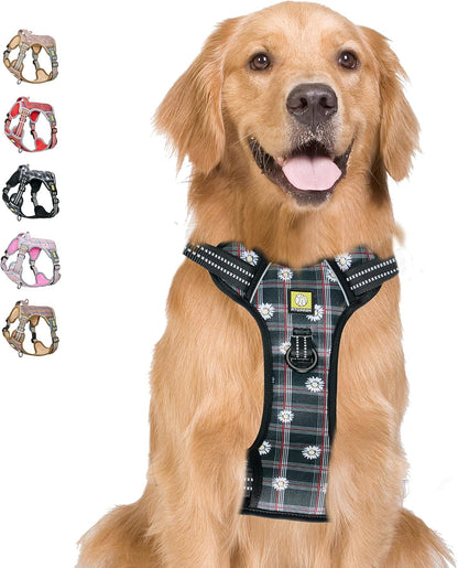 Reflective No-Pull Front Clip Dog Harness with Adjustable Dual-Clip Vest for Training - XL Green