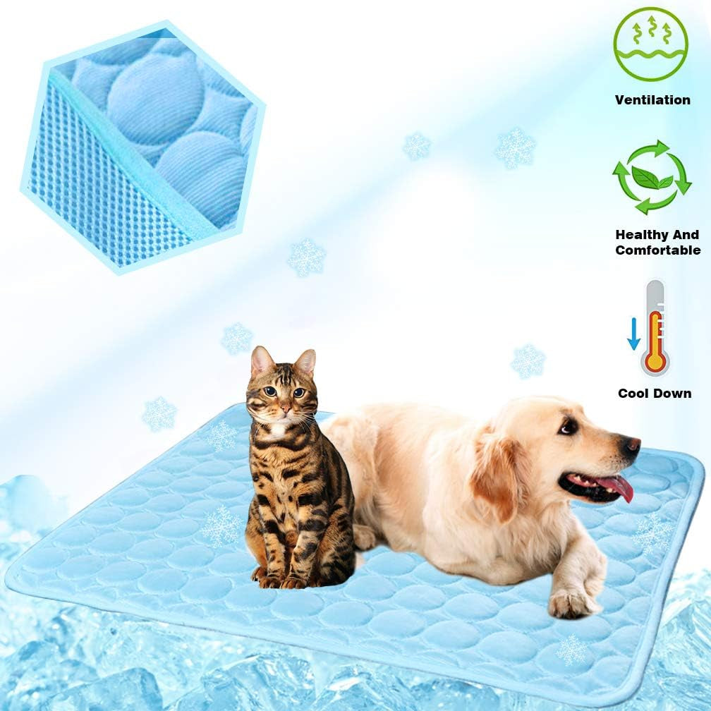 Dog Cooling Mat - Washable Ice Silk Self-Cooling Blanket with Waterproof Base for Pets (40x28 In, Light Blue)
